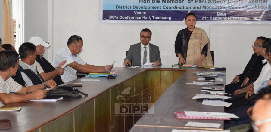 MP Rajya Sabha S Phangnon Konyak addressing the Tuensang, Shamator, and Noklak DISHA meeting held at DC’s Conference Hall Tuensang on September 21. (DIPR Photo) 